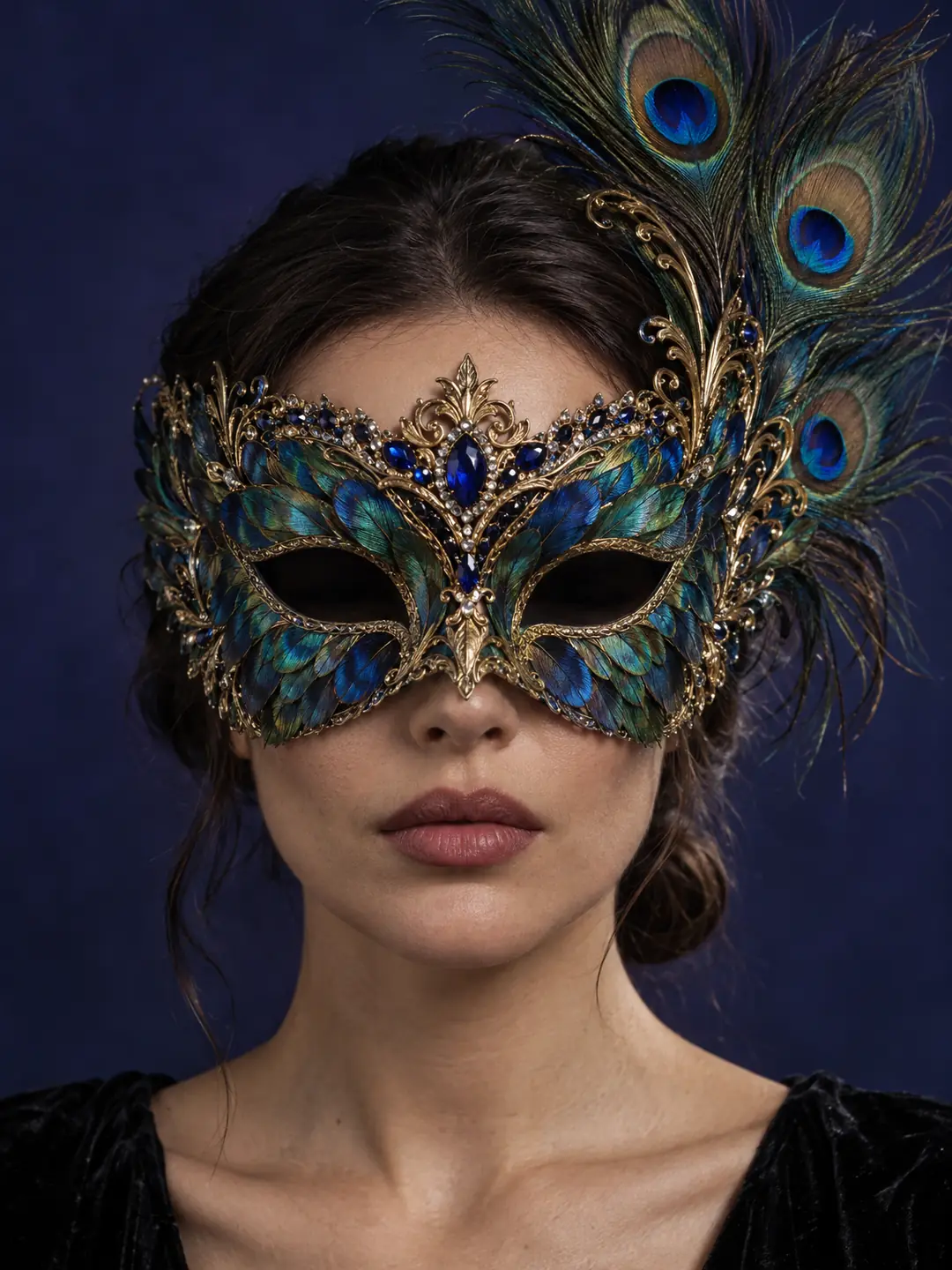 Feathered: peacock feather half mask