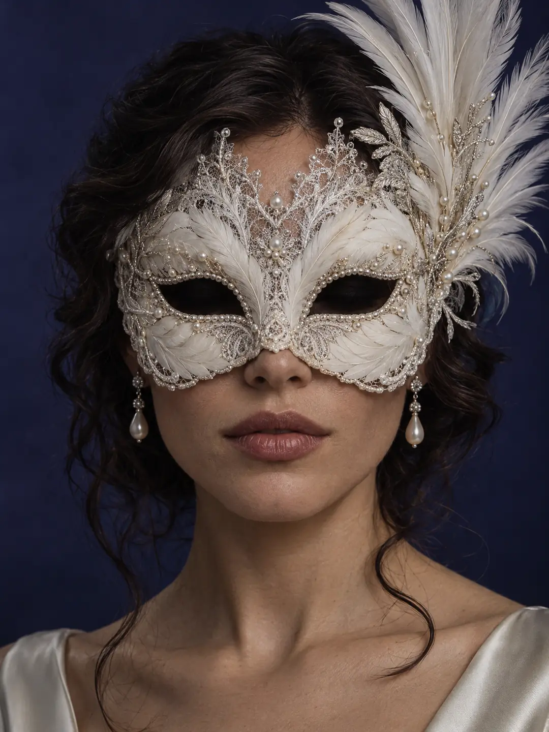 Feathered: white swan feather half mask